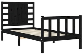 Estrutura de cama com cabeceira 100x200 cm madeira maciça preto