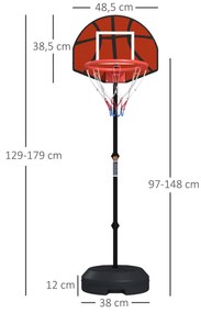 Cesto de Basquetebol 2 em 1 com Altura Ajustável 129-179 cm Aro de Basquetebol com Alvo Magnético e Dardos Ø38x129-179 cm Preto