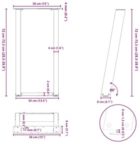 Pés de mesa de console em forma de U, 2 peças, preto, 38x(72-73) cm, a