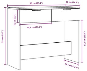 Mesa consola 90x36x75 cm derivados madeira carvalho artisiano