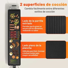 Grelhador elétrico Grelha com 2 superfícies de cozedura Termostato de 4 níveis 116,5 x 24 x 10,5 cm Preto