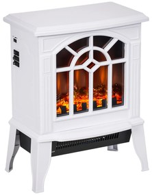 Lareira Elétrica Portátil 1000/2000W com Simulação de Chama Termostato e Proteção de Superaquecimento 36,5x24x46 cm Branco