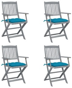 vidaXL Cadeiras exterior dobráveis c/ almofadões 4 pcs acácia maciça