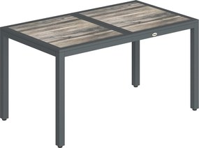 Outsunny Mesa de Jardim para 4 a 6 Pessoas Mesa de Jantar Exterior com Tampo Efeito Madeira 140x80x72 cm Cinza Escuro | Aosom Portugal