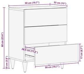 Mesa de cabeceira cinzento claro 50x33x60 cm