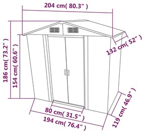 Abrigo de jardim metal verde 204x132x186 cm