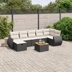 8 pcs conjunto sofás de jardim com almofadões vime PE preto