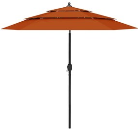 vidaXL Guarda-sol de jardim 3 camadas c/ poste alumínio 2,5m terracota