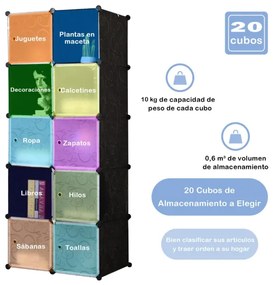 Armário Guarda Roupa Modular com 20 Cubos 35 x 45 x 35 cm Plástico com Portas Fácil de Montar para Sala Quarto