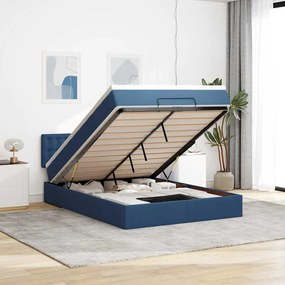 Estrutura de cama otomana com colchão tecido azul 140x200cm