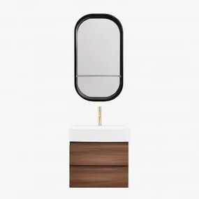Conjunto De Móvel De Casa De Banho Em Madeira E Chapa De Freixo Com Lavatório Integrado Ona Madeira Escura & Oval Com Prateleira Preto - Sklum