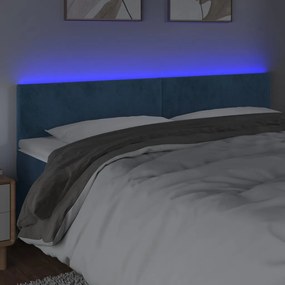 Cabeceira de cama c/ luzes LED veludo 200x5x78/88cm azul-escuro