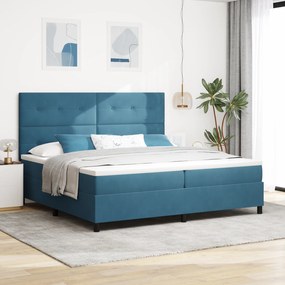 Camas Box Spring vidaXL com Colchão Azul Escuro 200x200 cm Veludo