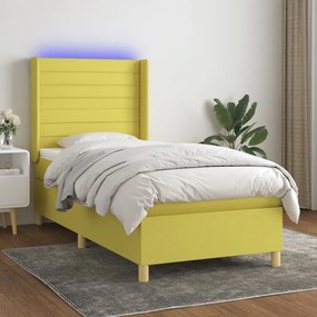 vidaXL Cama box spring c/ colchão e LED 100x200 cm tecido verde