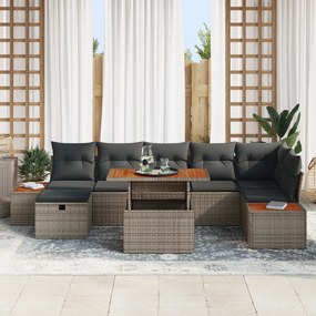 Conjunto de Sofá de Jardim com Almofadas Cinza de Rattan Poliéster