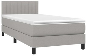 Cama box spring c/ colchão e LED 80x200 cm tecido cinza-claro