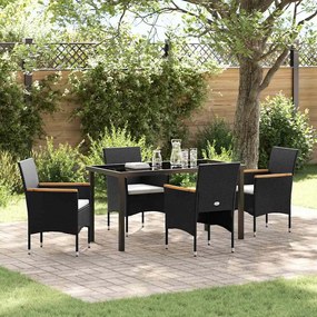 vidaXL Conjunto de Jantar para Jardim com almofada 5 pcs Preto vime PE