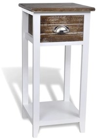 vidaXL Mesa de cabeceira com 1 gaveta, castanho e branco