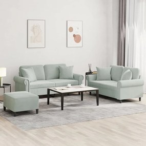 3202240 vidaXL 3 pcs conjunto de sofás com almofadas veludo cinzento-claro