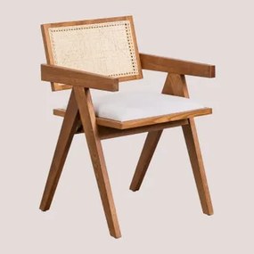 Pacote de 2 cadeiras de jantar estofadas com braços em madeira - Sklum