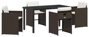 Conjunto de Jantar de Jardim de 5 peças com Almofadas Castanho Rattan