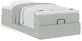 Estrutura cama otomana colchão 80x200 cm veludo cinzento claro