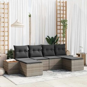 vidaXL Conjunto de Sofás de Jardim de 6 Peças com Almofadas Cinza Poliéster Acácia