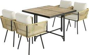 Outsunny Conjunto de Refeição Jardim de 5 Peças Mesa de Refeição com Imitação de Madeira e 4 Cadeiras com Almofadas Bege e Madeira | Aosom Portugal