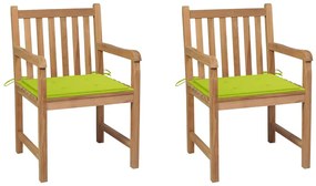 vidaXL Cadeiras jardim c/ almofadões verde brilhante 2 pcs teca maciça