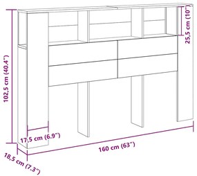 Cabeceira de Cabide Preta vidaXL - 160x19x104.5 cm Feito de Madeira de
