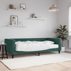 Sofá-cama com colchão 90x200 cm veludo verde-escuro