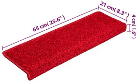 Tapete/carpete para degraus 15 pcs 65x21x4 cm vermelho