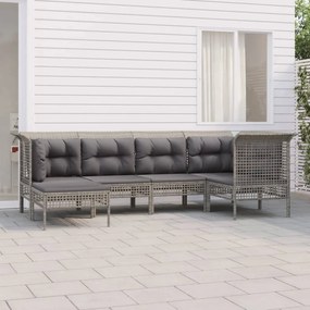 vidaXL 6 pcs conjunto lounge de jardim c/ almofadões vime PE cinzento