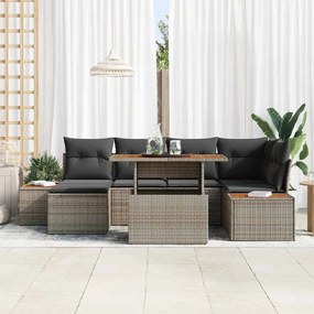 Conjunto de Jantar para Jardim com 7 Peças e Almofadas Cinzas em Ratta