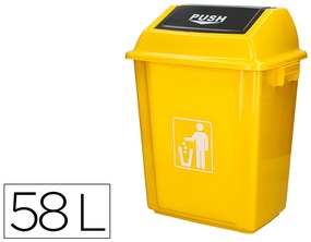 Contentor de Lixo Q-Connect Plástico com Tampa de Empurrar 58 Litros 470x330x760 mm Amarelo