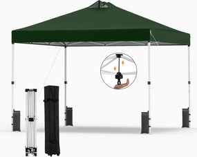Tenda dobrável 3x3 m com 4 x Sacos de areia de montagem instantânea com 1 botão campismo, feiras, eventos e Saco com rodas Verde