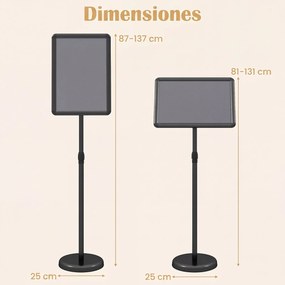 Suporte de Chão (1 Unidade) para Cartazes A3, 30 x 42 x 87-137 cm, Altura Ajustável, Preto