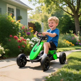 Kart a pedais para crianças, karting infantil para idades entre os 2 e os 5 anos com rodas silenciosas em EVA, com marcha à frente e à ré, verde