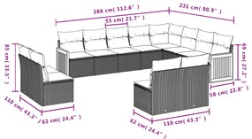 12 pcs conjunto de sofás p/ jardim com almofadões vime PE bege