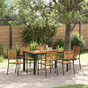Conjunto de Jantar vidaXL 7 Peças Rattan Poliéster Preto Acácia
