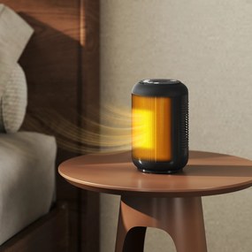 Aquecedor auxiliar cerâmico PTC, aquecedor elétrico com ventilador de 1500 W, termóstato regulável, 14 x 14 x 21,5 cm, preto