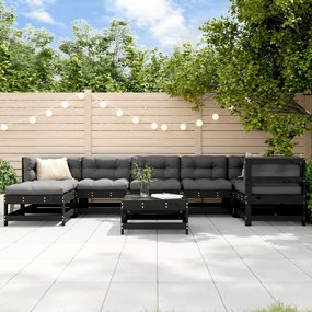 vidaXL 8 pcs conjunto lounge jardim c/ almofadões madeira maciça preto
