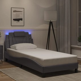 vidaXL Estrutura cama c/ luzes LED 90x190 cm couro artificial cinzento