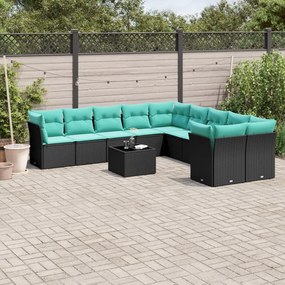vidaXL 11 pcs conjunto sofás de jardim c/ almofadões vime PE preto