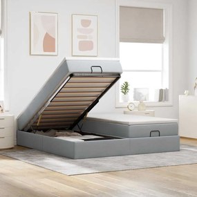 vidaXL Estrutura de cama otomana com colchões tecido cinzento claro