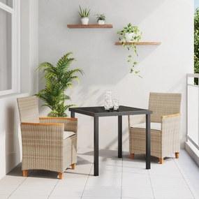 vidaXL Conjunto de Jantar de Jardim com Almofadas em Vime PE Bege