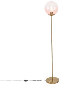 Luminária de pé Art Déco de latão com vidro rosa - Pallon Mezzi Art Deco