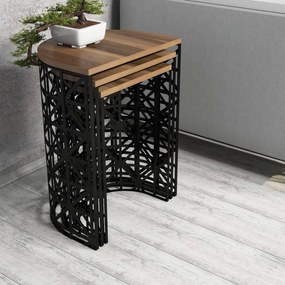 Mesas de Apoio Stil Metal Ferforje – Nogueira e Preto – Conjunto de 3
