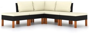 5 pcs conjunto lounge de jardim c/ almofadões vime PE preto