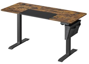 Secretária elétrica regulável (60 x 140 x 72-120 cm), tampo em 2 partes, memória 4 alturas, castanho vintage/preto